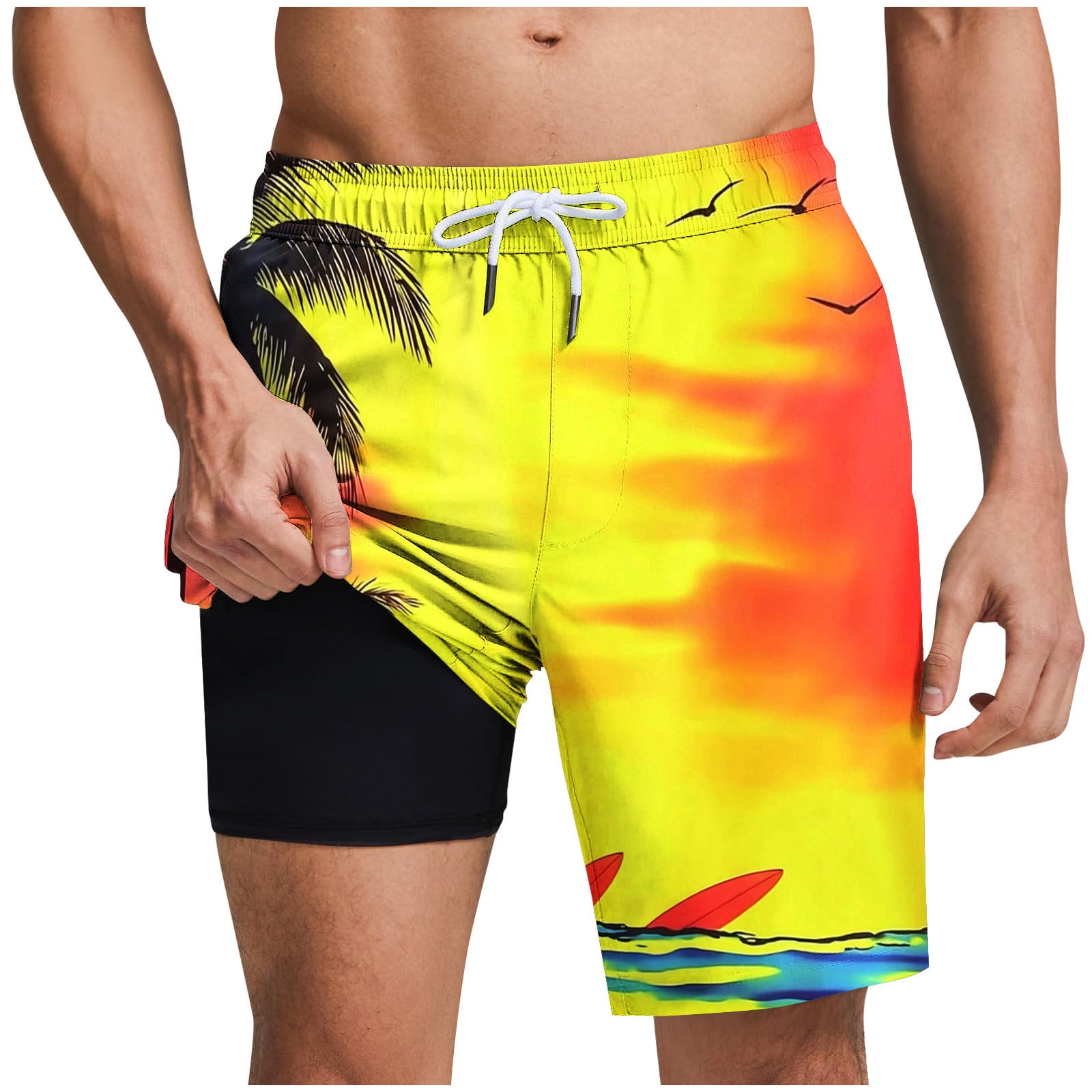 Arcweg Mens Swim Trunks With Compression Liner 2 In 1 Beach Swimming Trunks Quick Dry Swim Shorts With Zipper Pockets Army Green - View #9