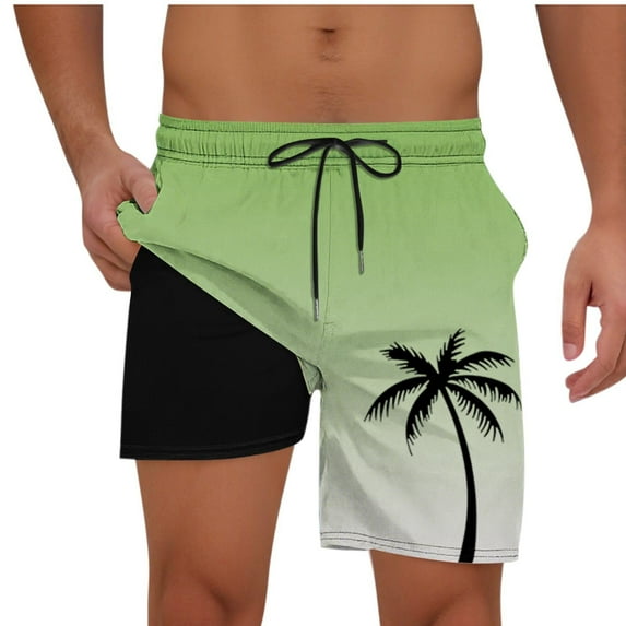 Oplxuo Mens Swim Trunks with Compression Liner Board Shorts 2 in 1 Quick Dry Beach Swimwear Bathing Suits for Men