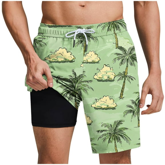 Oplxuo Mens Swim Trunks with Compression Liner Inseam Quick Dry Bathing Suit Lightweight Swimming Shorts