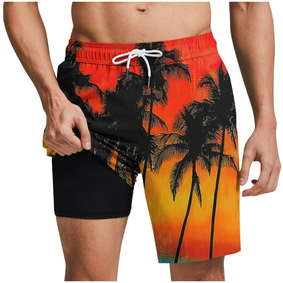Oplxuo Mens Swim Trunks with Compression Liner Inseam Quick Dry Bathing Suit Lightweight Swimming Shorts