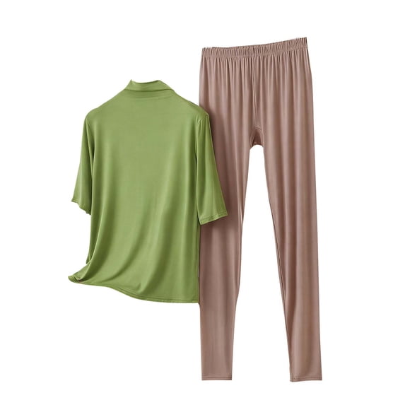 Oplxuo Modal Soft Pajamas Sets for Women Half Sleeve Mock Neck Soft Sleepwear Matching 2 Pieces Lounge Set Comfy Nightwear