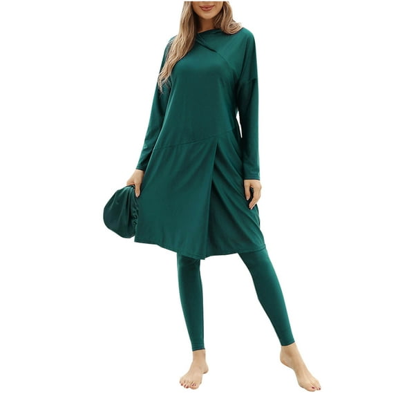 Oplxuo Muslim Swimsuit for Women Rash Guard Set 3 Pieces Long Sleeve Modest Slit Swimwear with Swim Cap Surfing Bathing Suit