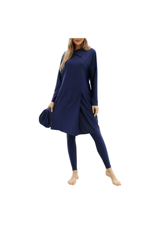 Muslim Swimsuit for Women Rash Guard Set 3 Pieces Long Sleeve Modest Slit Swimwear with Swim Cap Surfing Bathing Suit