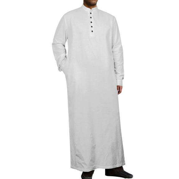 Oplxuo Muslim Thobe for Men Button down Mens Caftans Big and Tall Mens Arab Thobe with Pocket