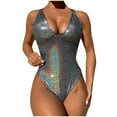 thumbnail image 1 of Oplxuo One Piece Swimsuit for Women Gradient Metallic Shiny Padded Modest Swimwear Sexy Deep V Tummy Control Bathing Suit, 1 of 7