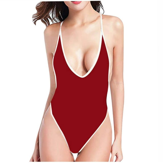 Oplxuo Open Back One Piece Swimsuit for Women Sexy Plunge V Tummy Control Bathing Suit Color Block Beach Swimwear