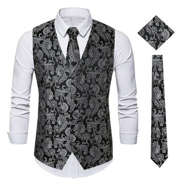 Oplxuo Paisley Vest and Tie Sets for Men Formal Floral Jacquard Suit Vests Ties Pocket Square 3PCS Tuxedo Waistcoat