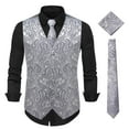thumbnail image 1 of Oplxuo Paisley Vest and Tie Sets for Men Formal Floral Jacquard Suit Vests Ties Pocket Square 3PCS Tuxedo Waistcoat, 1 of 3