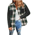 thumbnail image 1 of Oplxuo Plaid Patchwork Denim Jackets for Women Long Sleeve Shirt Jacket Loose Button Down Jean Shacket with Pockets, 1 of 5