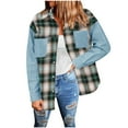 thumbnail image 1 of Oplxuo Plaid Patchwork Denim Jackets for Women Long Sleeve Shirt Jacket Loose Button Down Jean Shacket with Pockets, 1 of 5