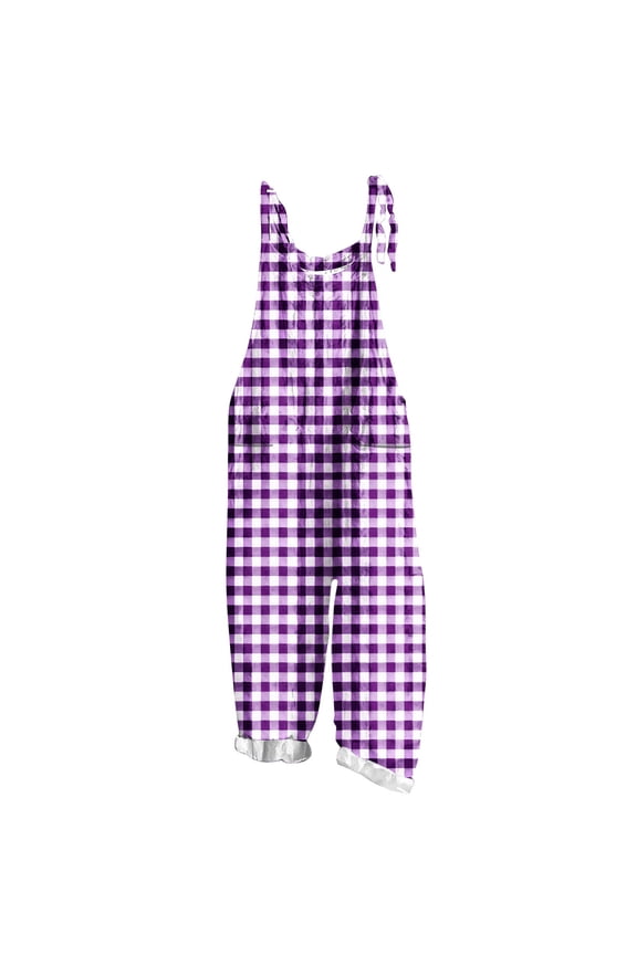 Plaid Printed Jumpsuits for Women Sleeveless Spaghetti Strap Rompers Wide Leg Bib Overall with Pockets