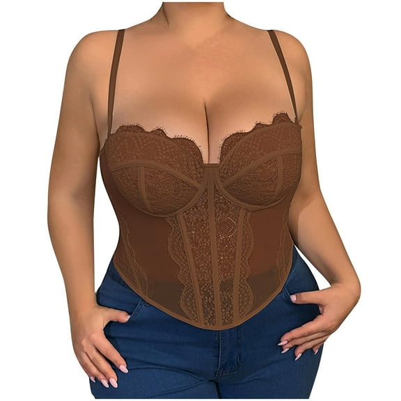 Oplxuo Plus-Size Lace Bustier Corset Tops for Women - Sexy Going Out Party Club Top with Buckle