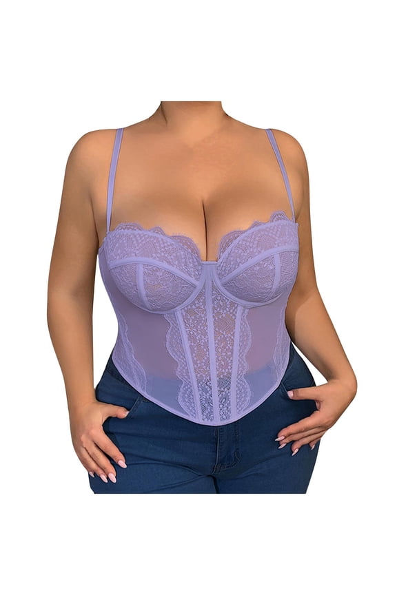 Plus-Size Lace Bustier Corset Tops for Women - Sexy Going Out Party Club Top with Buckle