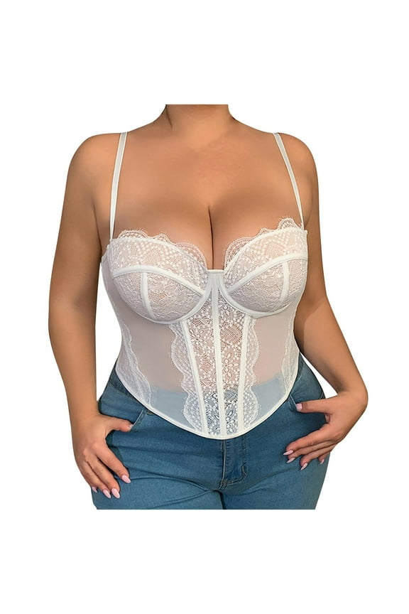 Plus-Size Lace Bustier Corset Tops for Women - Sexy Going Out Party Club Top with Buckle