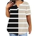 thumbnail image 1 of Oplxuo Plus Size Short Sleeve Tops for Women Casual Striped Chest Pocket Tunic Blouse Summer Loose V Neck Pullover T-Shirts, 1 of 5