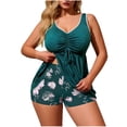 thumbnail image 1 of Oplxuo Plus Size Tankini Swimsuits for Women Tie Front Ribbed Bathing Suit with Tropical Print Shorts Modest Swimwear, 1 of 4