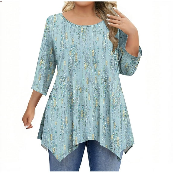 Oplxuo Plus Size Tops for Women 3/4 Sleeve Shirts Tunic Tops to Wear with Leggings Loose Fit Summer Fall Clothes