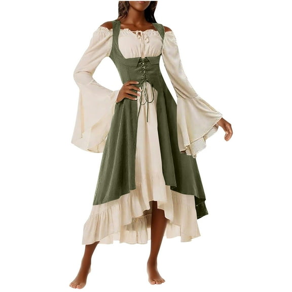 Oplxuo Renaissance Dress Women Medieval Costume Chemise Ren Faire Irish Over Dresses High Waist Gown Dress Cosplay Outfit
