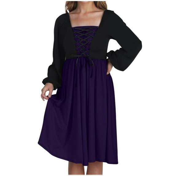 Oplxuo Renaissance Dress for Women Medieval Lantern Long Sleeve Square Neck Vintage Gothic Corset Dresses