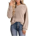 thumbnail image 1 of Oplxuo Ribbed Hoodies for Women Pullover Loose Sweatshirt Basic Solid Color Casual Long Sleeve Fall Winter Hooded Tops, 1 of 7