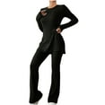 thumbnail image 1 of Oplxuo Ribbed Knit 2 Pieces Outfits for Women Pajamas Set Side Slit Long Sleeve Tunic Shirt with Long Pants Lounge Sweatsuits, 1 of 5