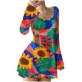 thumbnail image 1 of Oplxuo Ribbed Knit Sweater Dresses for Women Fashion Long Sleeve Printed Mini Dress Casual A-Line Short Dresses, 1 of 4