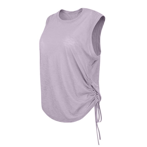 Oplxuo Ruched Side Tank Tops for Women - Workout Athletic Casual Racerback Crewneck Loose Sleeveless Shirts