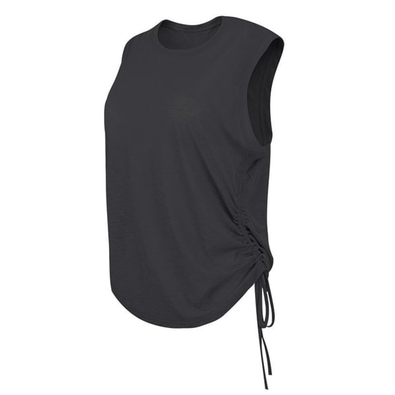 Oplxuo Ruched Side Tank Tops for Women - Workout Athletic Casual Racerback Crewneck Loose Sleeveless Shirts