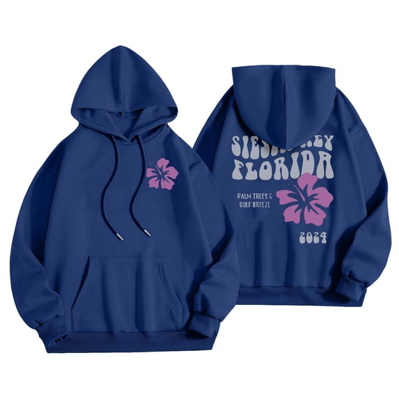 Oplxuo SIESTA HEY FLORIDA PALM TREES GULF BREEZE CATCH WAYES 2024 Women's Sweatshirts Hoodies Loose Long Sleeve Pullover Tops
