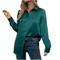 thumbnail image 1 of Oplxuo Satin Button Down Shirts for Women Dressy Casual Lapel Button Down Long Sleeve Loose Business Office Tunic Tops, 1 of 6