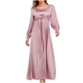 thumbnail image 1 of Oplxuo Satin Wedding Guests Dresses for Women Elegant Tie Front Long Sleeve Semi Formal Party Cocktail Maxi Dress, 1 of 7