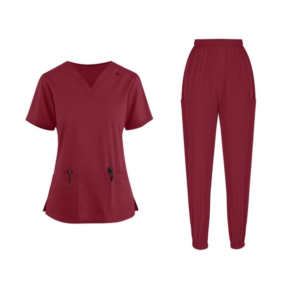 Oplxuo Scrubs for Women Set Stretch V-Neck Scrub Tops & Cargo Pant Quick Drying Solid Medical Nurse Uniform with Pockets
