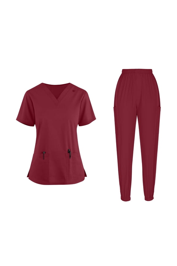 Scrubs for Women Set Stretch V-Neck Scrub Tops & Cargo Pant Quick Drying Solid Medical Nurse Uniform with Pockets
