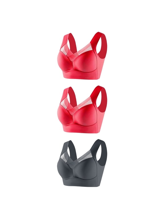 Seamless Wireless Bras for Women Plus Size No Underwire Bra Splicing Comfortable Padded Back Smoothing Everyday Bra