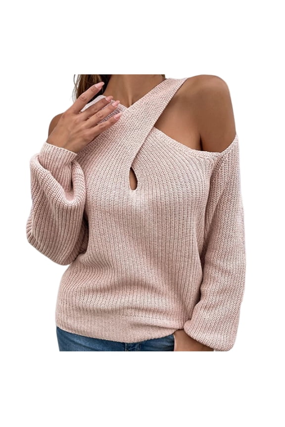 Sexy Crossover Halter Sweaters for Women Pullover Casual Solid Long Sleeve Knitted Versatile Sweater Tops
