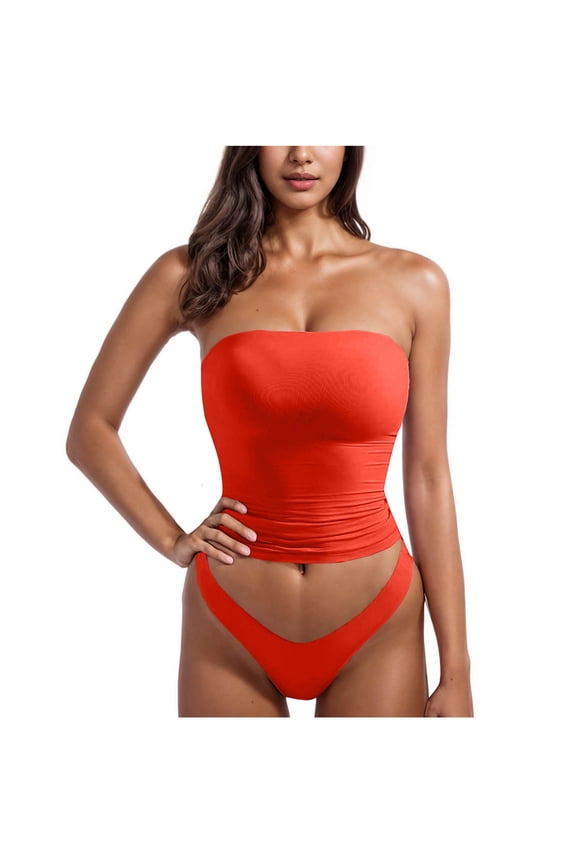 Sexy Two Piece Outfits for Women Summer Strapless Bandeau Tube Top with Panty Clubwear Going Out Sets