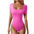 thumbnail image 1 of Oplxuo Short Sleeve Bodysuits for Women Slim Fitted Square Neck Ribbed Knit Going Out Slimming Bodysuit Tops, 1 of 6