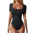 thumbnail image 1 of Oplxuo Short Sleeve Bodysuits for Women Slim Fitted Square Neck Ribbed Knit Going Out Slimming Bodysuit Tops, 1 of 6