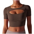 thumbnail image 1 of Oplxuo Short Sleeve Gym Workout Crop Tops for Women Sexy Sheer Mesh Cutout Fitted Yoga Running Shirts Going Out Blouse, 1 of 4