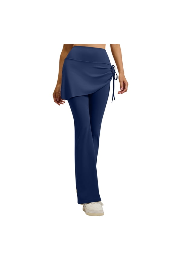 Skirted Leggings for Women Drawstring Side Stretch Casual Elastic High Waisted Bell Bottom Lounge Yoga Pants