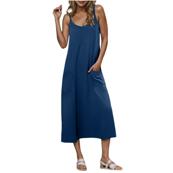 Oplxuo Sleeveless Nightgowns for Women Cotton Racerback Sleepshirt for Sleeping Full Slip Long Dress with Pockets