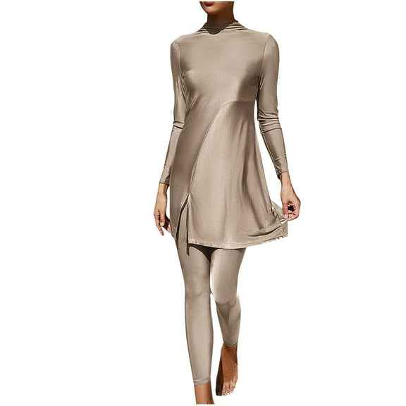 Oplxuo Slit Muslim Swimsuit for Women Rash Guard Set Long Sleeve Modest Swimwear with Long Pants Bottom Surfing Bathing Suit