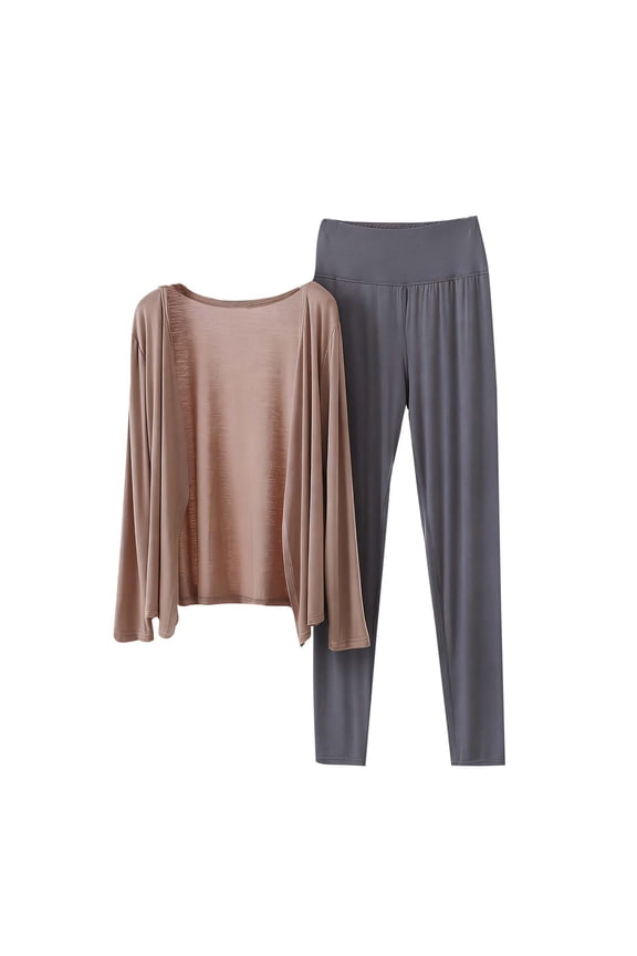 Soft Modal Pajamas Sets for Women Long Sleeve Loose Crew Neck Sleepwear Matching 2 Pieces Lounge Set Nightwear
