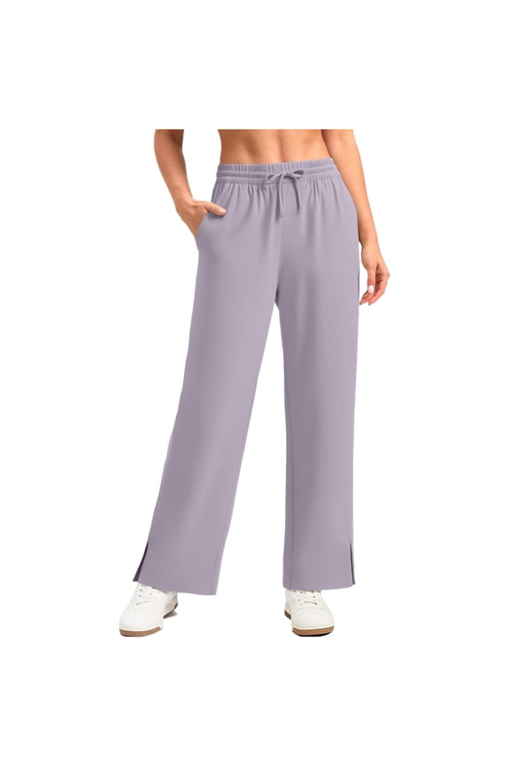 Straight Leg Ice Silk Pants for Women Lightweight Summer Sun Protection Elastic Waist Casual Trousers with Pockets