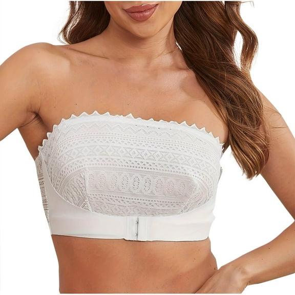Oplxuo Strapless Bra for Women Front Closure Sexy Lace Bandeau Bra Comfortable Wireless Full-Coverage Tube Top Bras