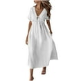 thumbnail image 1 of Oplxuo Summer Dress for Women Casual Short Sleeve Front Bow Tie V Neck Midi Flowy Dresses, 1 of 7