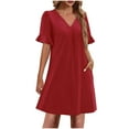 thumbnail image 1 of Oplxuo Summer Dresses for Women Ruffle Short Sleeve V Neck Casual Shift Dress with Pockets, 1 of 7