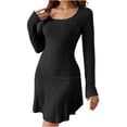 thumbnail image 1 of Oplxuo Sweater Dresses for Women Elegant Scoop Neck Long Sleeve Pullover Casual Knitted A-Line Mini Dress, 1 of 5