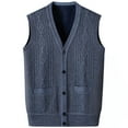 thumbnail image 1 of Oplxuo Sweater Vest for Men Warm Fleece Lined Button V Neck Sleeveless Cardigan Knitted Winter Waistcoat, 1 of 7