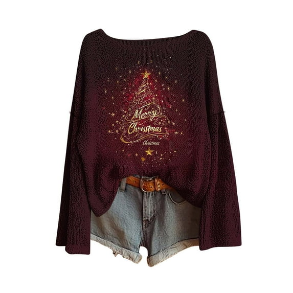 Oplxuo Sweaters for Women 2025 Trendy Graphic Print Long Sleeve Crew Neck Knitted Pullover Fall Casual Loose Fit Tunic Tops